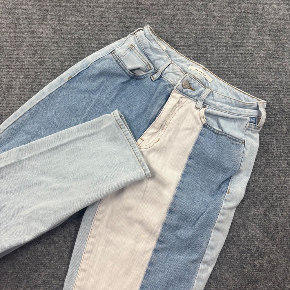 PacSun Jeans 28 Blue Colorblock Patchwork High Rise Straight Leg Women